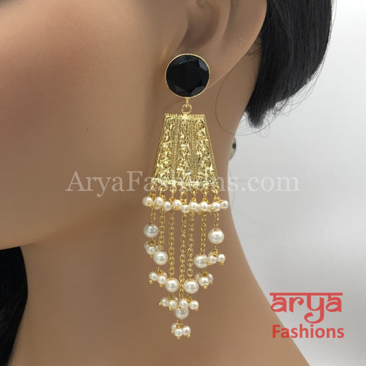 Black Matte Gold Long Ethnic Jhumka