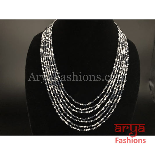 Black Silver Beads Multi-strand Statement Necklace