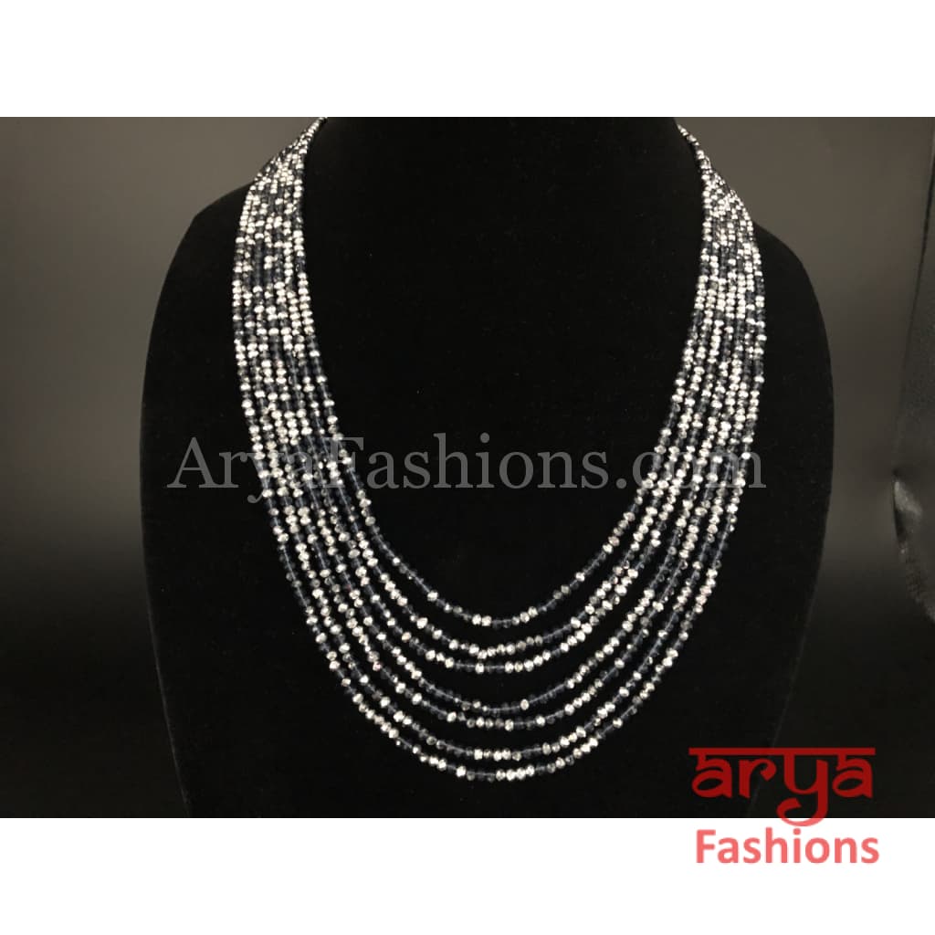 Black Silver Beads Multi-strand Statement Necklace