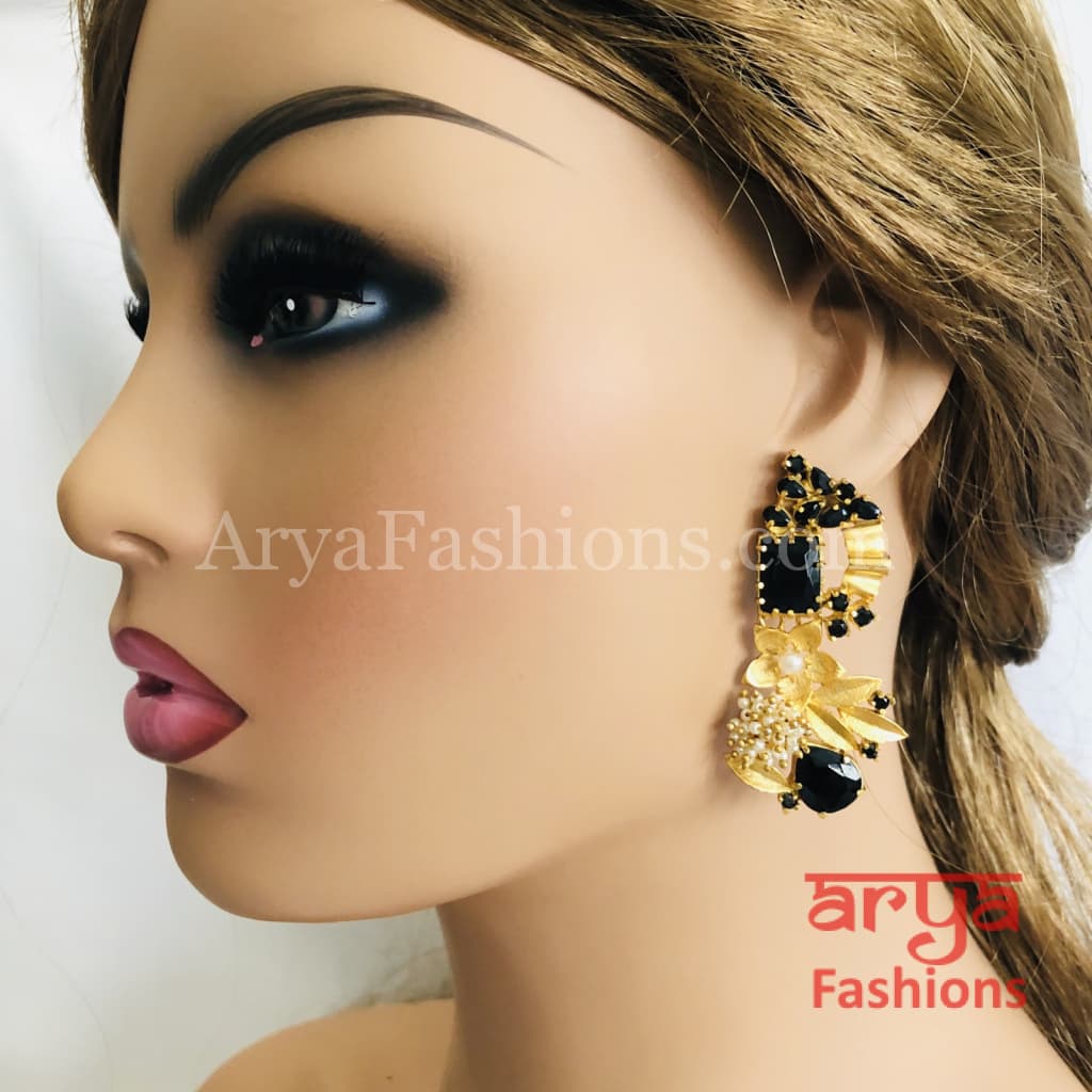 Black Stone Golden Fusion Earrings