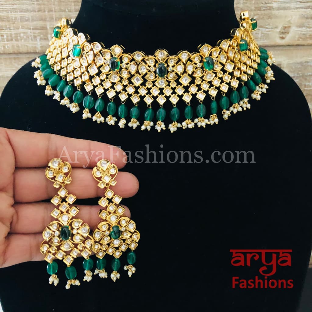Bridal Emerald Green Pacchi Kundan Necklace/ Ruby Rajwadi Necklace