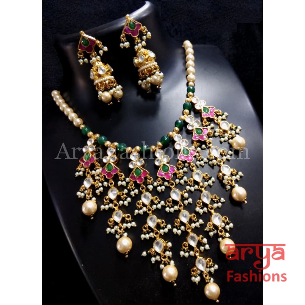 Bridal Emerald Kundan Ruby Long Necklace