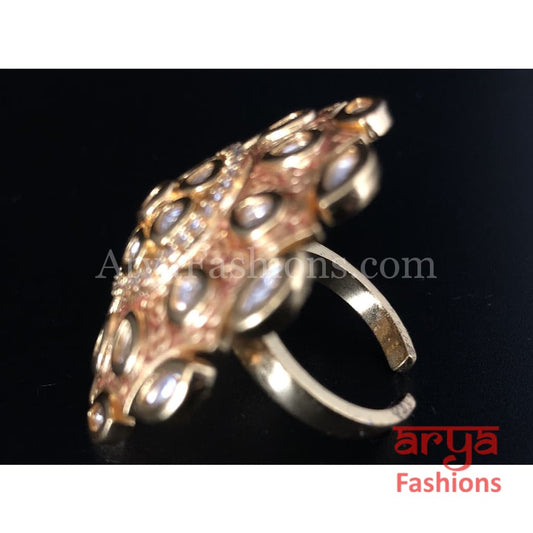 Bridal Geru Meenakari Flower Kundan Ring