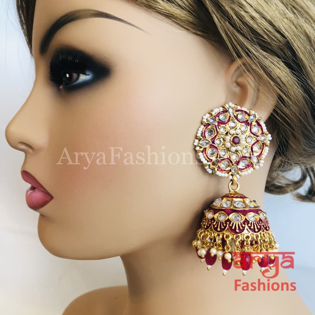 Bridal Golden Meenakari Long Jhumka Earrings with Colorful beads
