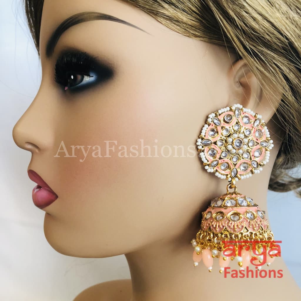 Bridal Golden Meenakari Long Jhumka Earrings with Colorful beads