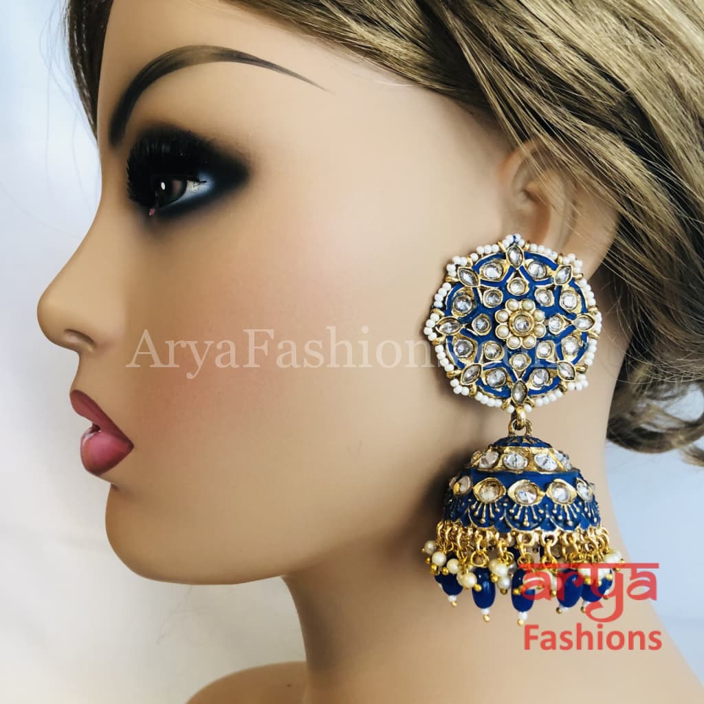 Bridal Golden Meenakari Long Jhumka Earrings with Colorful beads