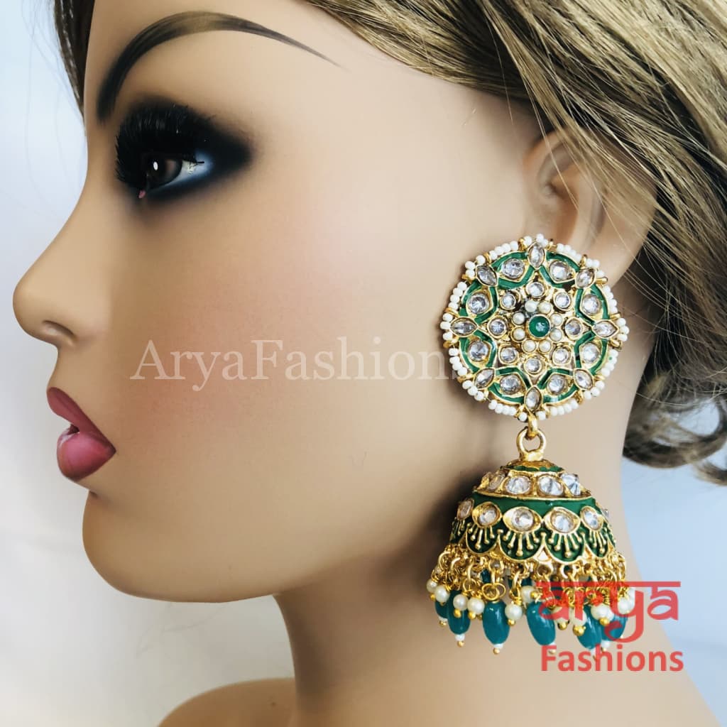 Bridal Golden Meenakari Long Jhumka Earrings with Colorful beads
