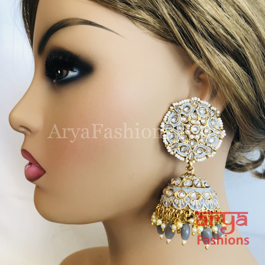 Bridal Golden Meenakari Long Jhumka Earrings with Colorful beads