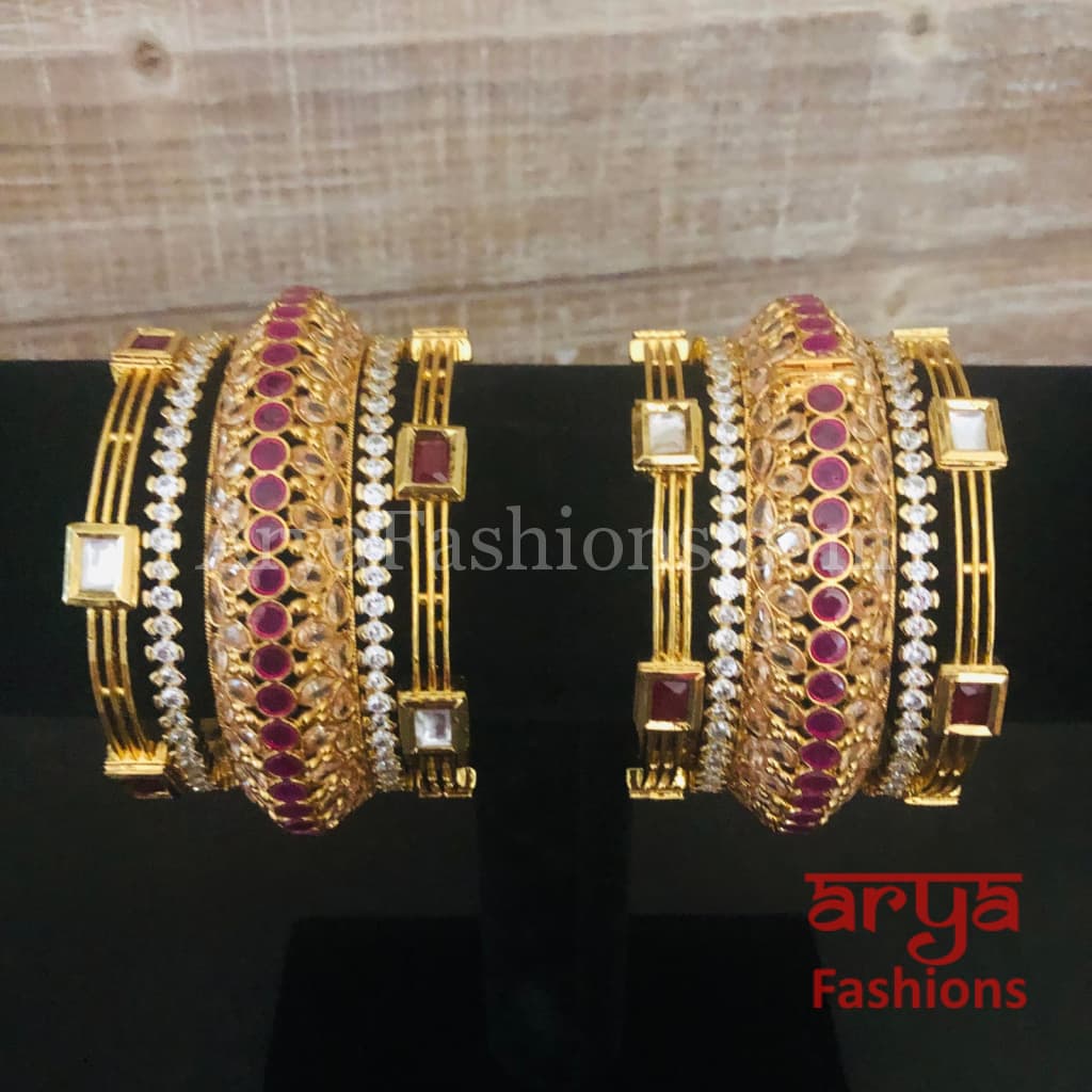 Bridal Golden Ruby Gokhru Bangles Set