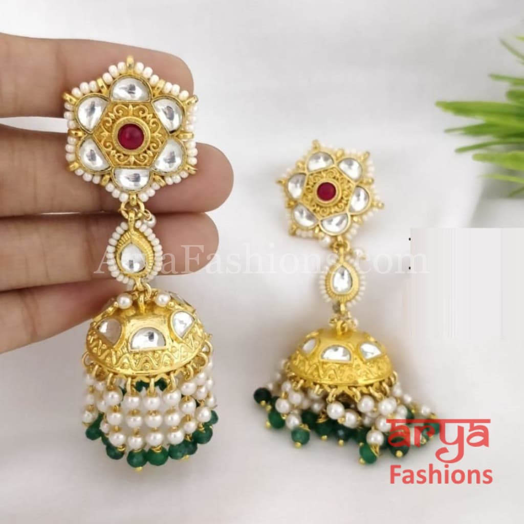 Bridal Jhumka/ Golden Kundan Meenakari Jhumka Earrings with Colorful