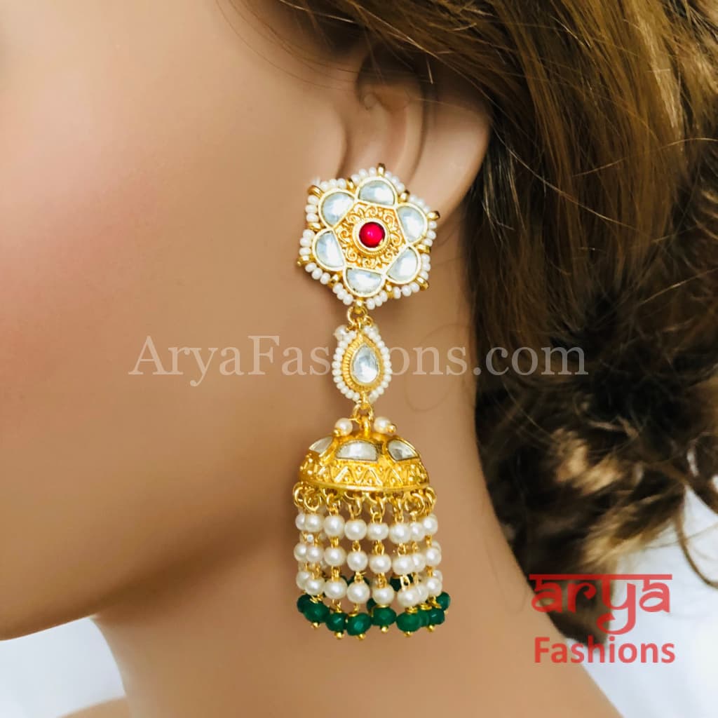 Bridal Jhumka/ Golden Kundan Meenakari Jhumka Earrings with Colorful