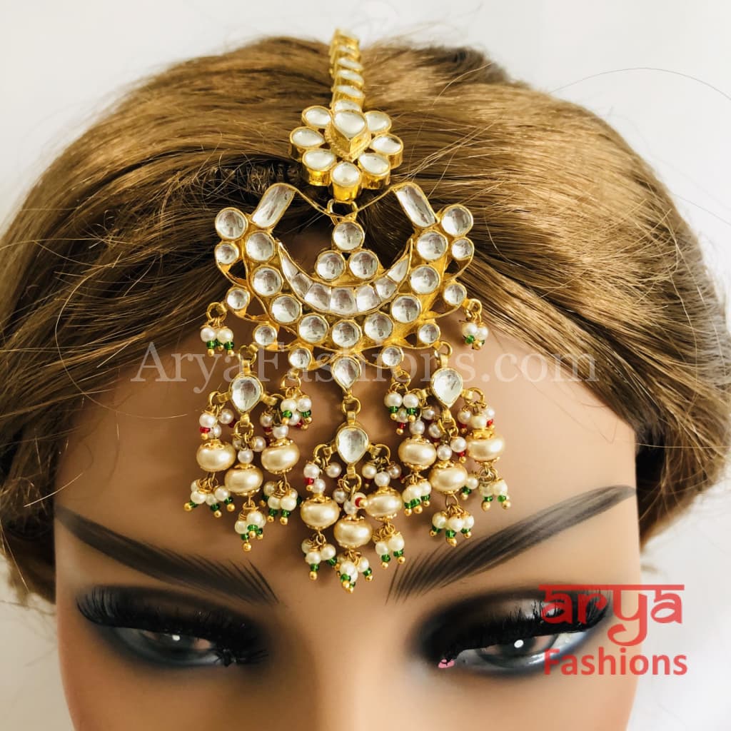 Bridal Kundan Mang Tika with Pearl Beads