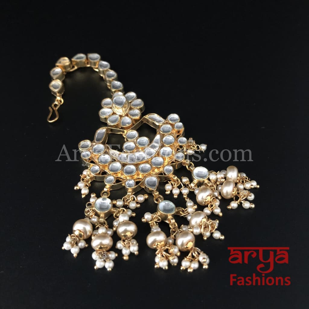 Bridal Kundan Mang Tika with Pearl Beads