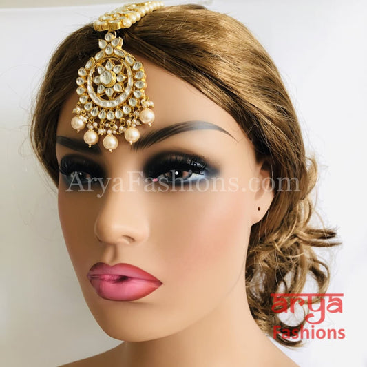 Bridal Kundan Mang Tika with Pearl Beads