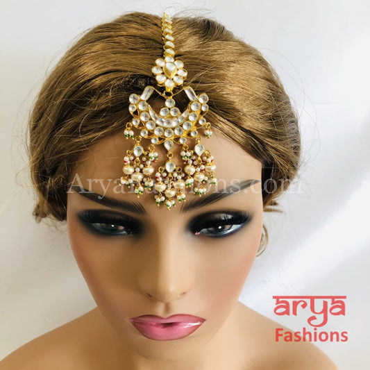 Bridal Kundan Mang Tika with Pearl Beads