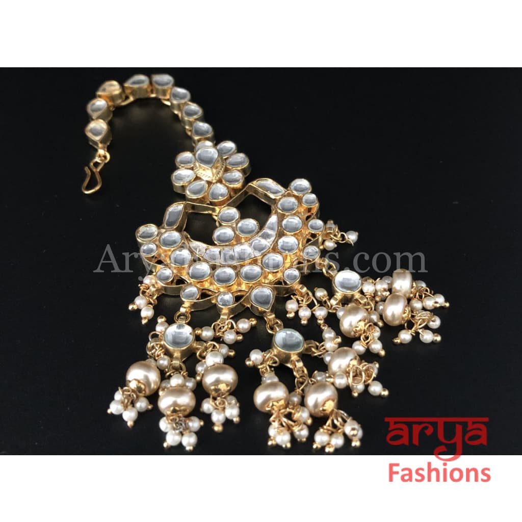 Bridal Kundan Mang Tika with Pearl Beads