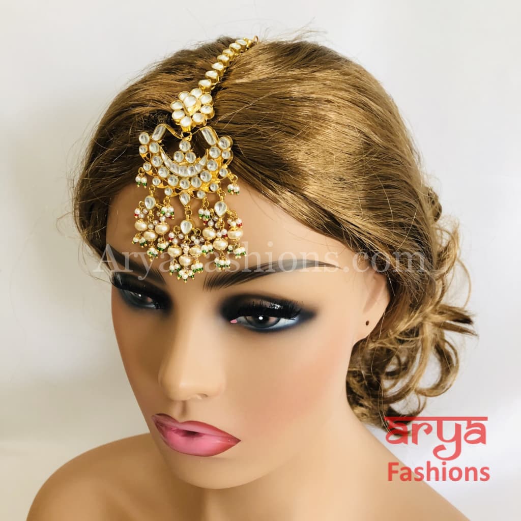 Bridal Kundan Mang Tika with Pearl Beads