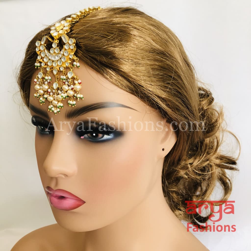 Bridal Kundan Mang Tika with Pearl Beads