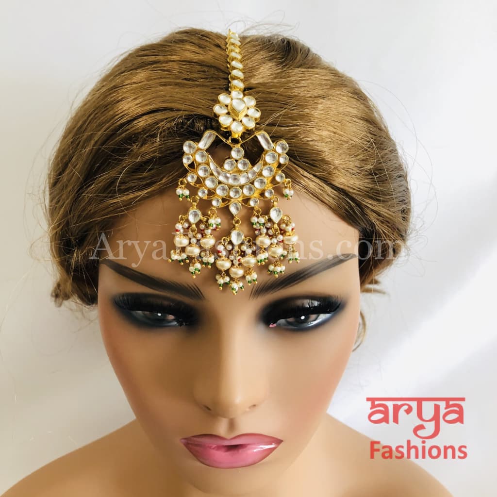 Bridal Kundan Mang Tika with Pearl Beads