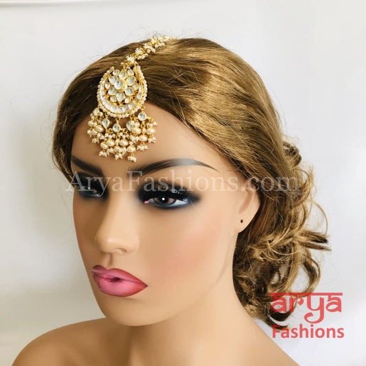 Bridal Kundan Mang Tika with Pearl Beads