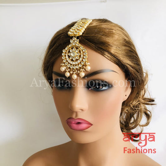 Bridal Kundan Mang Tika with Pearl Beads