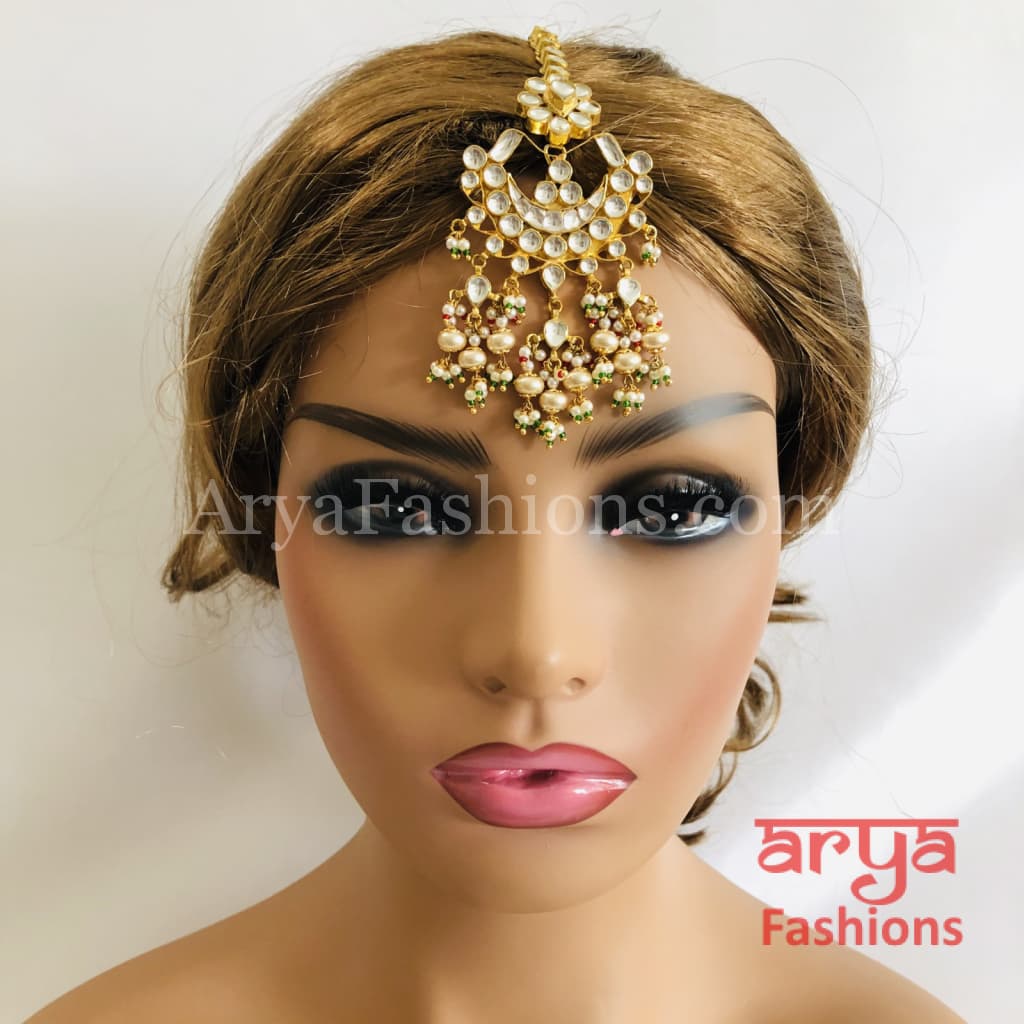 Bridal Kundan Mang Tika with Pearl Beads