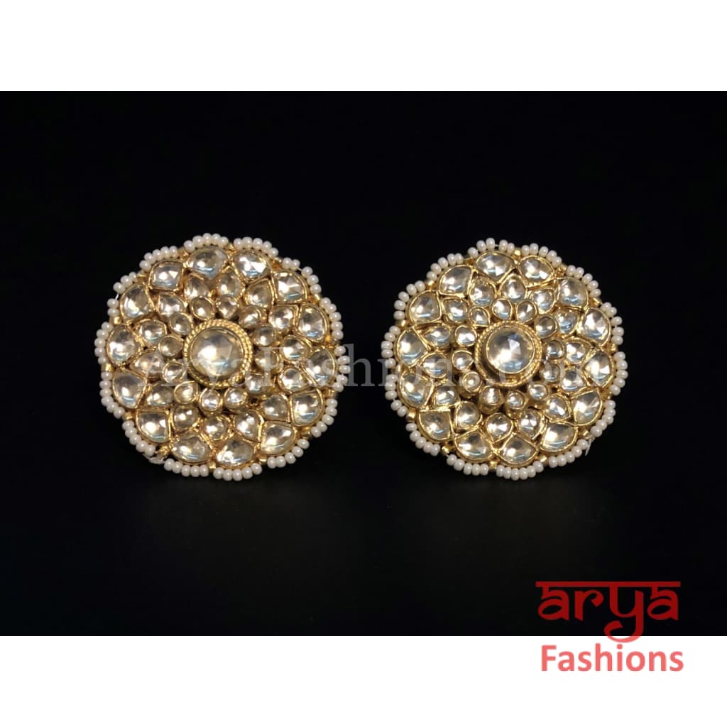 Bridal Kundan Pearl Flower Sabyasachi Stud Earrings