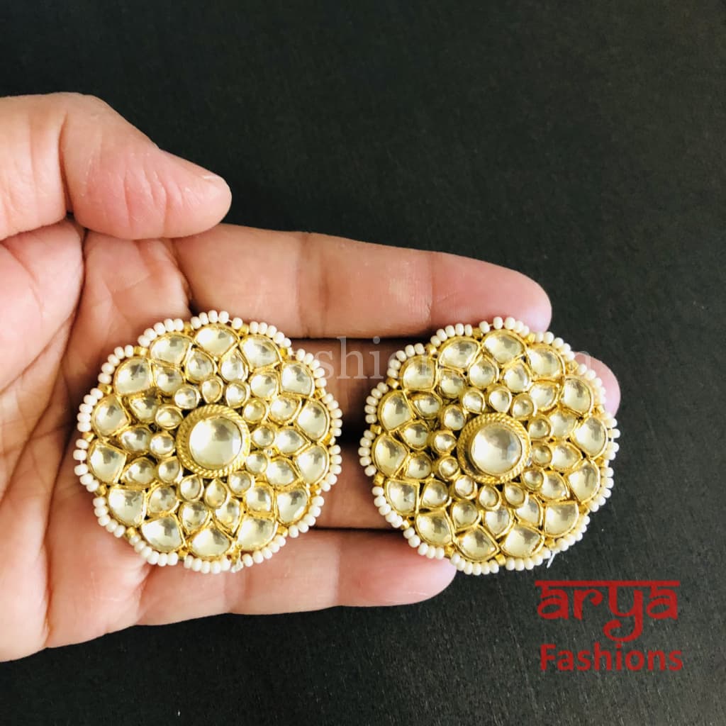Bridal Kundan Pearl Flower Sabyasachi Stud Earrings