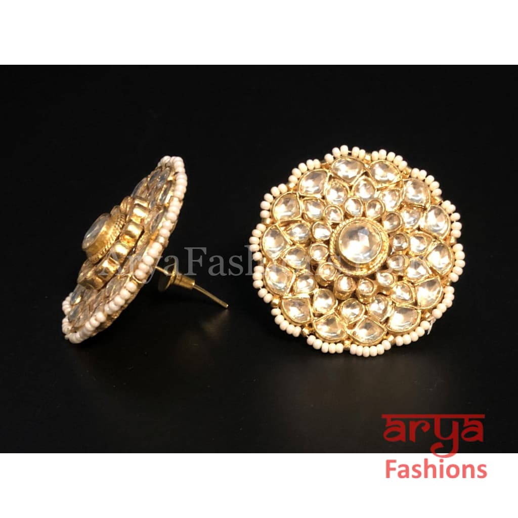 Bridal Kundan Pearl Flower Sabyasachi Stud Earrings