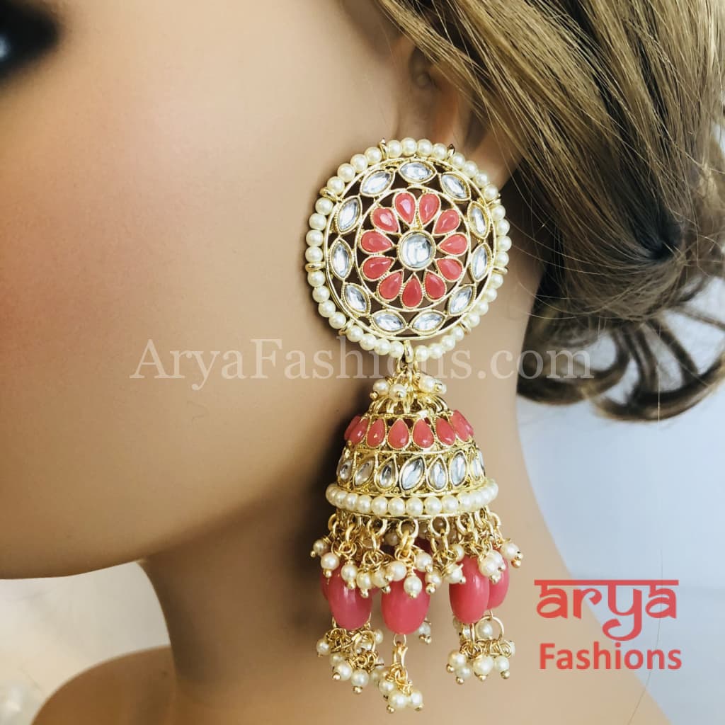 Bridal Meenakari Long Jhumka Earrings with Colorful beads in Golden Finish