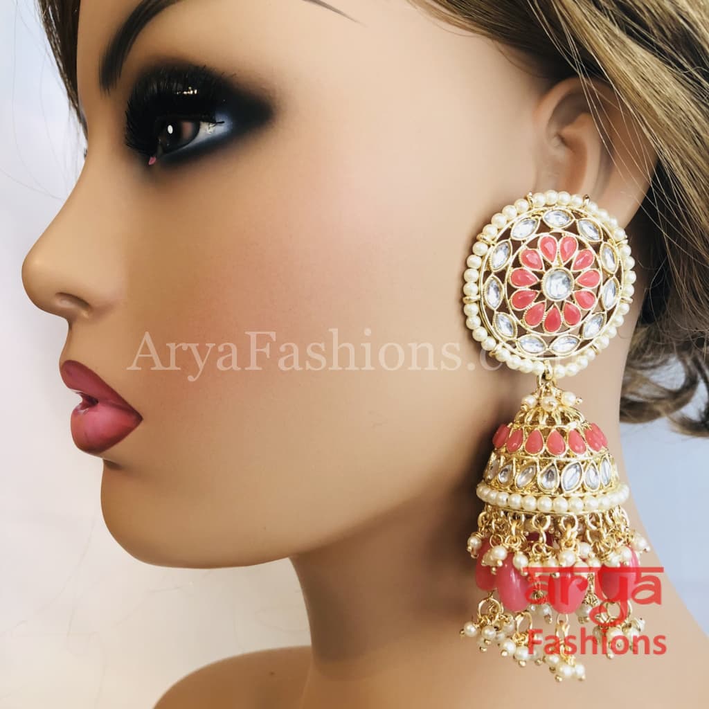 Bridal Meenakari Long Jhumka Earrings with Colorful beads in Golden Finish