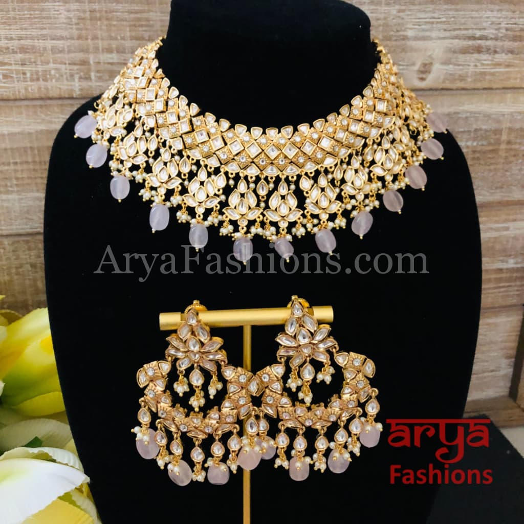 Bridal Pacchi Kundan Pink Beads Necklace/ Rajwadi Necklace