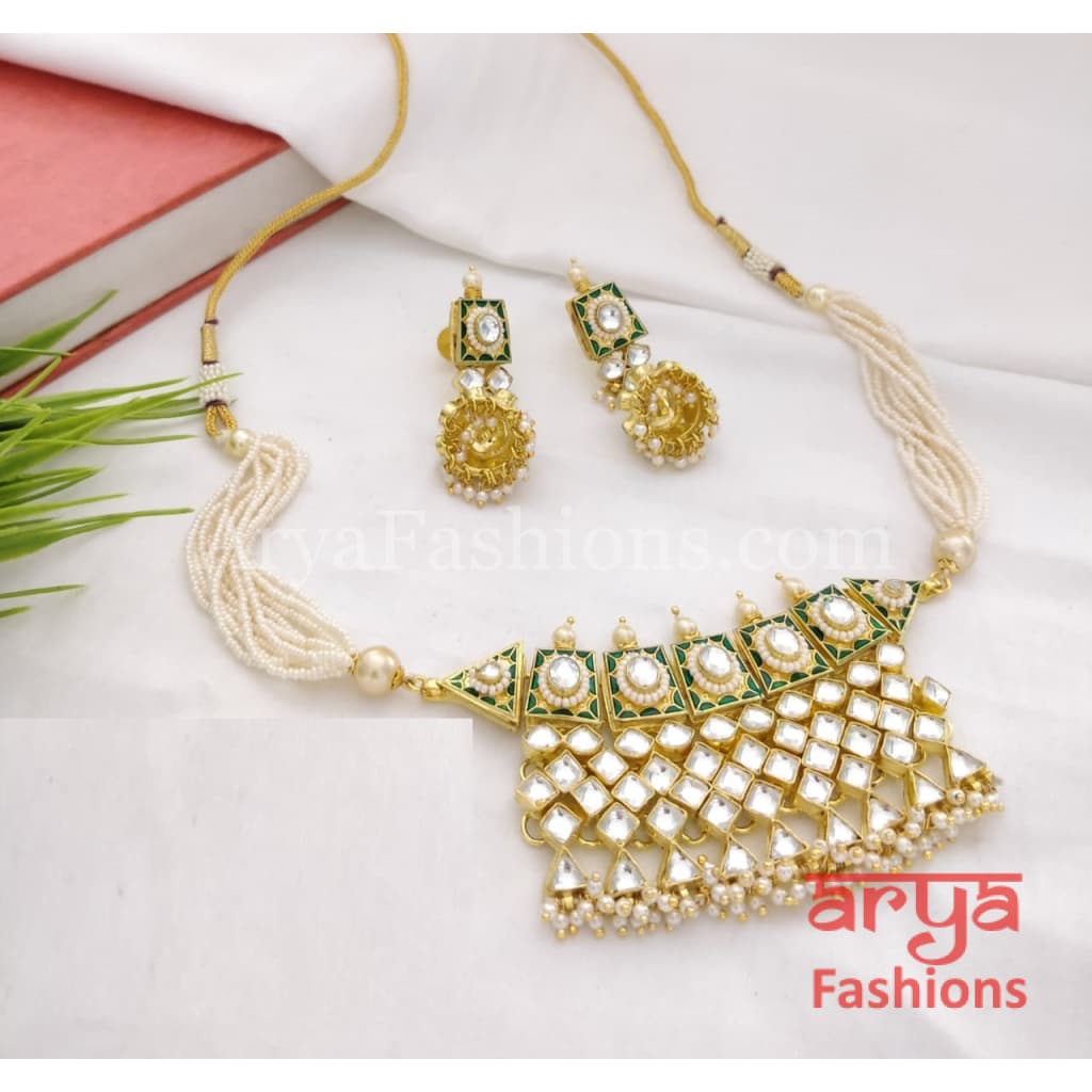 Bridal Pearl Kundan Choker with Earrings