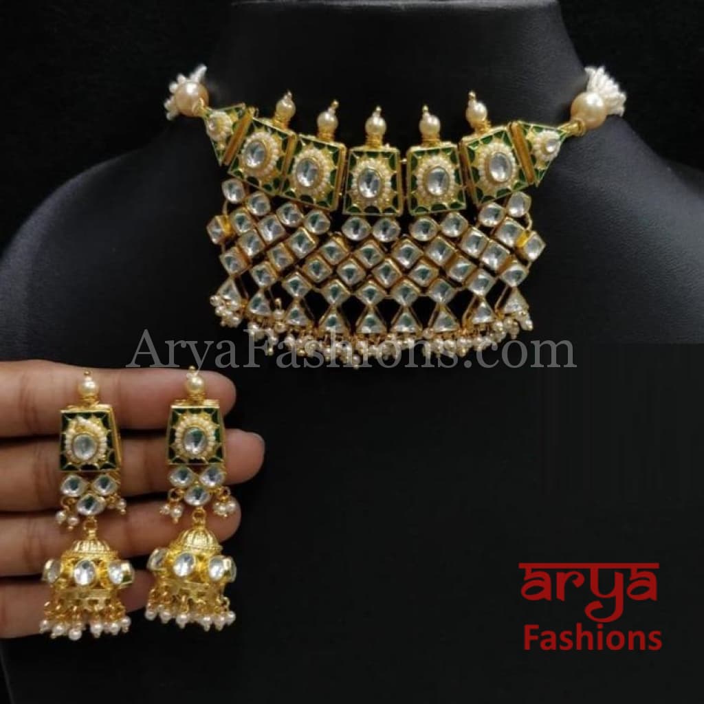 Bridal Pearl Kundan Choker with Earrings