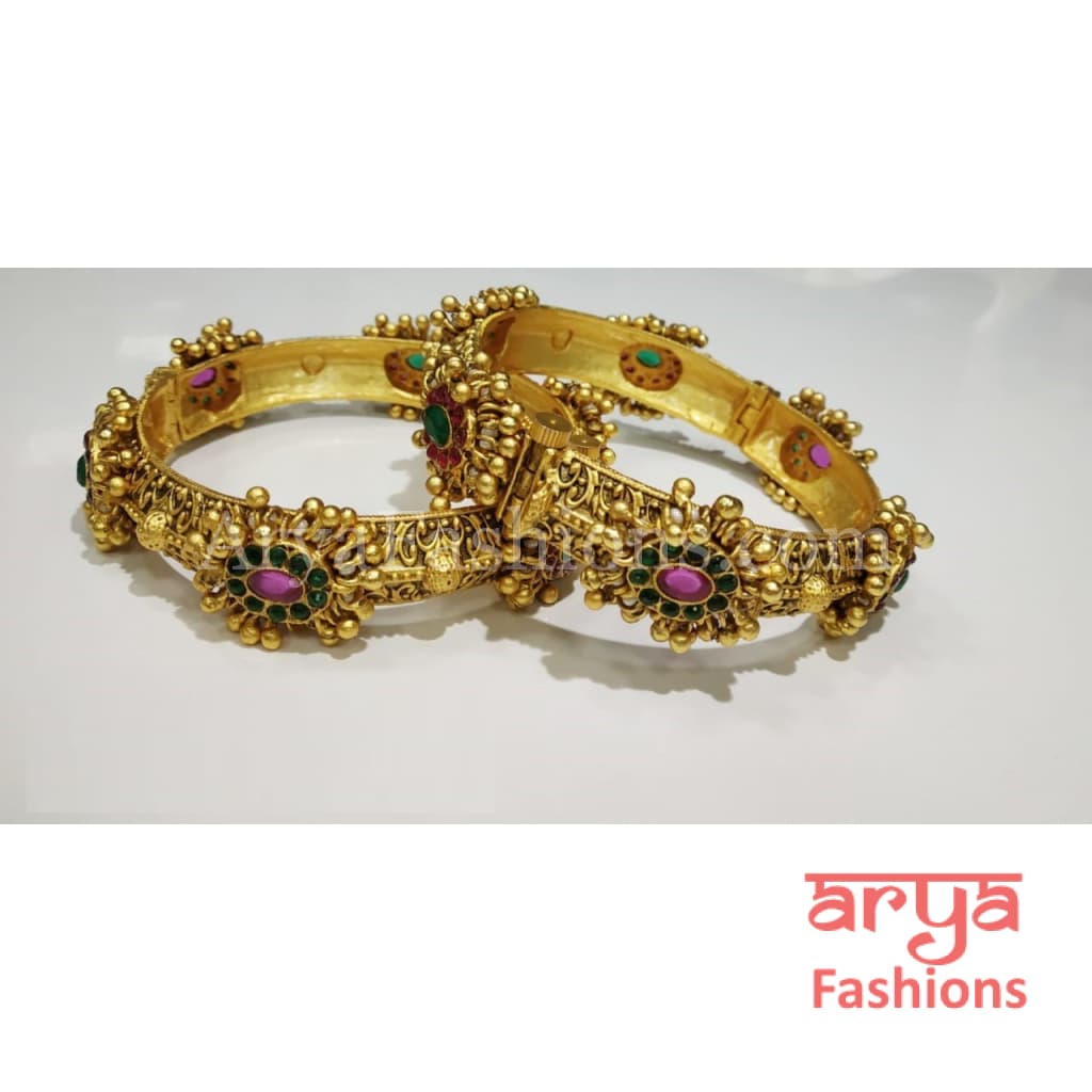 Bridal Rajwadi Golden Jadau Kada/ Jaipuri Handmade Openable Bangles
