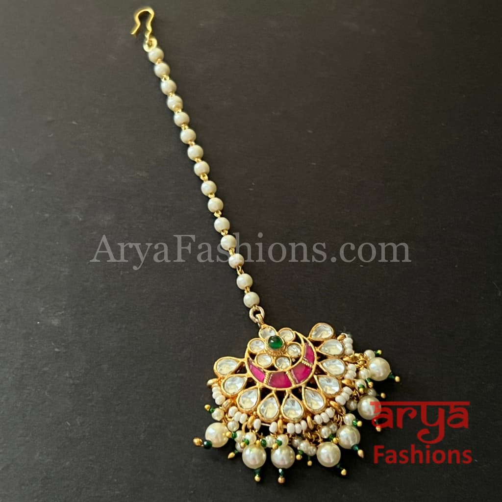 Bridal Rajwadi Kundan Mang Tika with Pearls
