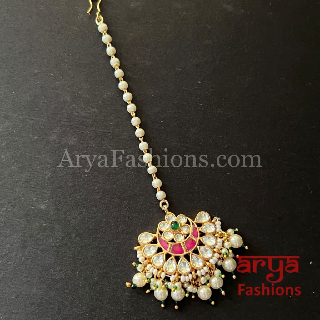 Bridal Rajwadi Kundan Mang Tika with Pearls
