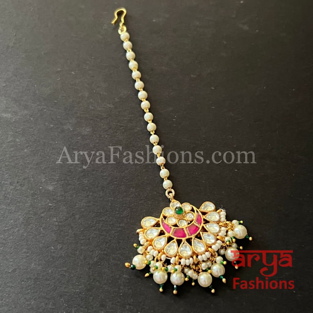 Bridal Rajwadi Kundan Mang Tika with Pearls