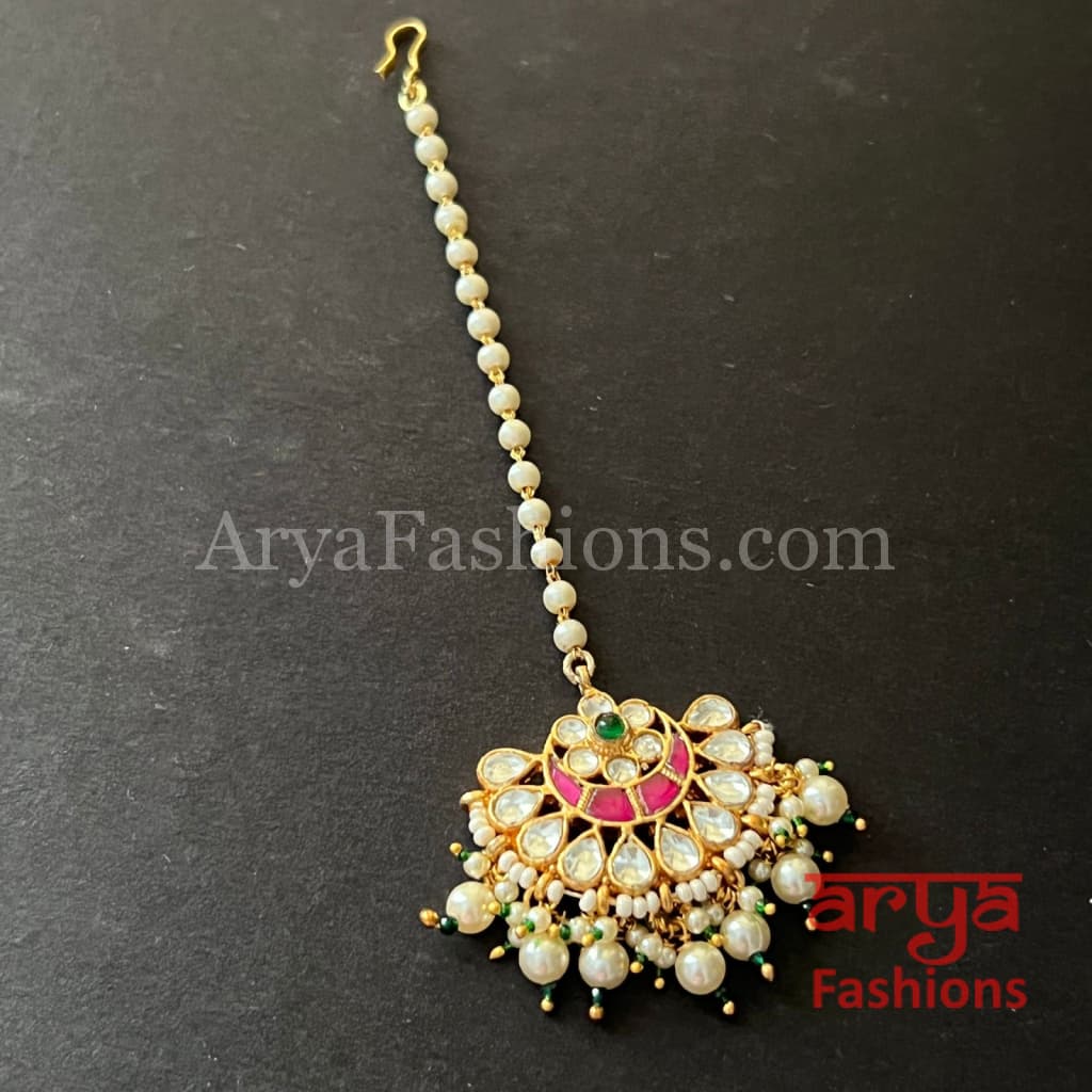 Bridal Rajwadi Kundan Mang Tika with Pearls