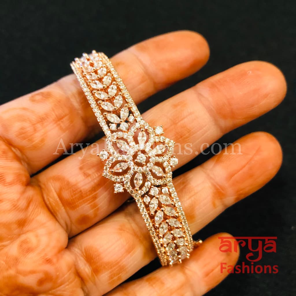 Bridal Rose Gold CZ Bracelet/ Indian Cubic Zirconia Bracelet