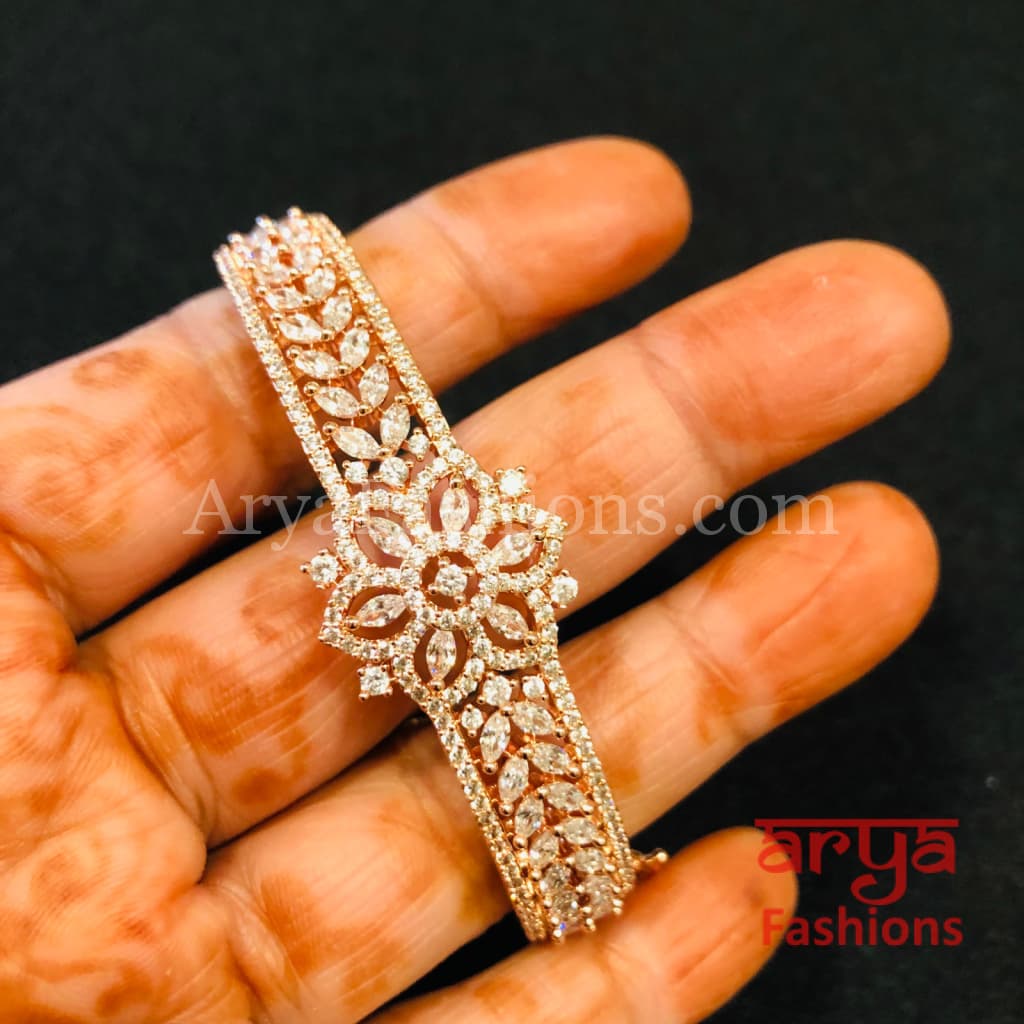 Bridal Rose Gold CZ Bracelet/ Indian Cubic Zirconia Bracelet