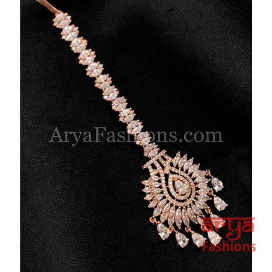 Bridal Rose Gold and Silver Cubic Zirconia Mang Tika