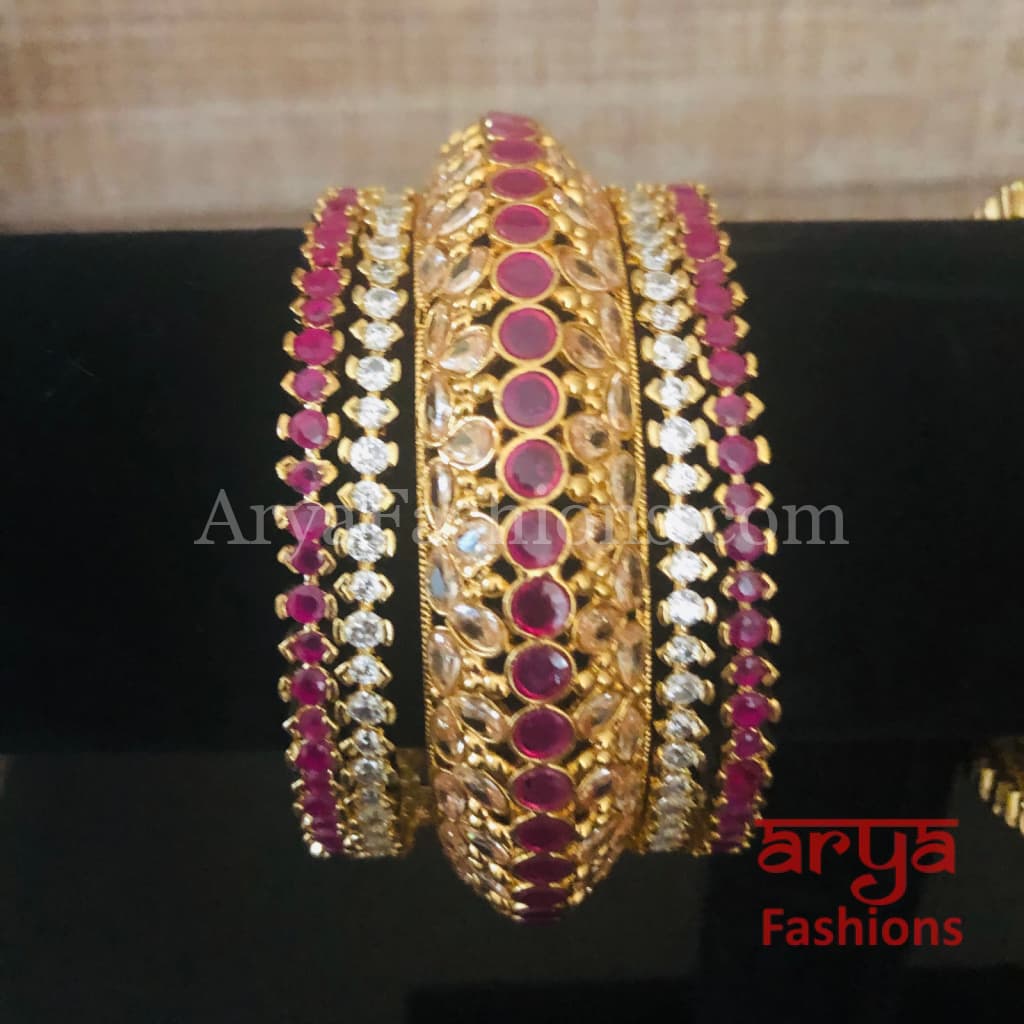 Bridal Ruby CZ Gokhru Bangles Set