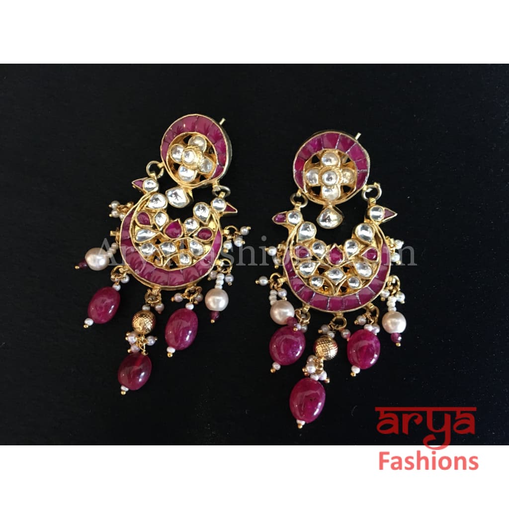 Bridal Ruby Kundan Necklace with and Pearl Drops