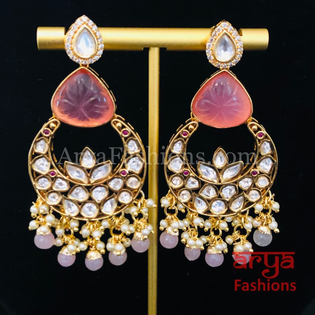Golden Pearl Kundan Chandbali Earrings – AryaFashions