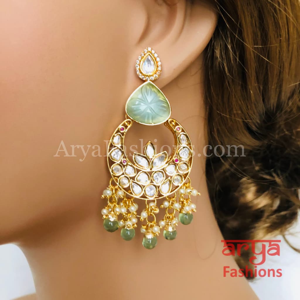 Bridesmaid Pacchi Kundan Chandbali Earrings/ Emerald Green Earrings