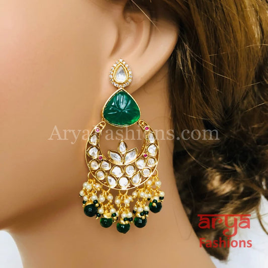 Bridesmaid Pacchi Kundan Chandbali Earrings/ Emerald Green Earrings