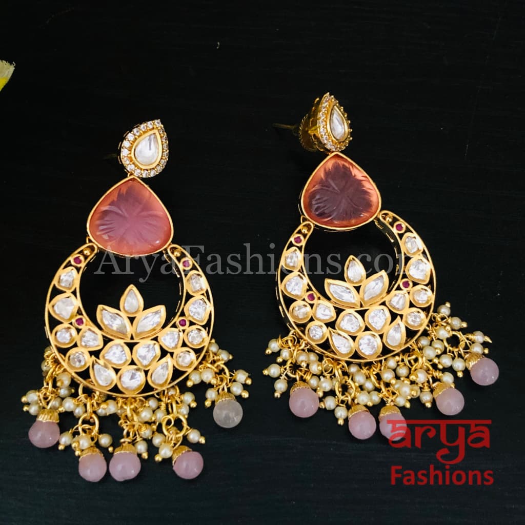 Bridesmaid Pacchi Kundan Chandbali Earrings/ Emerald Green Earrings