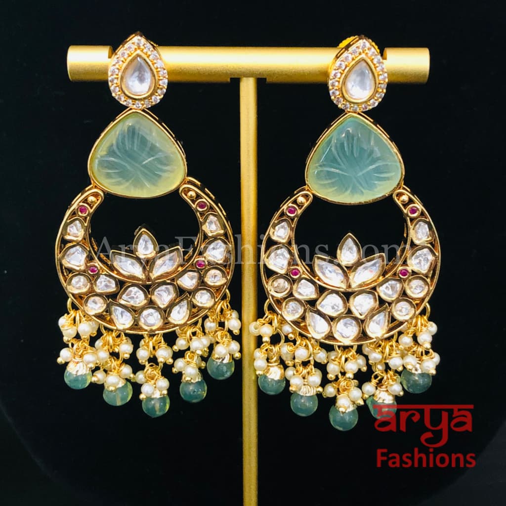 Bridesmaid Pacchi Kundan Chandbali Earrings/ Emerald Green Earrings