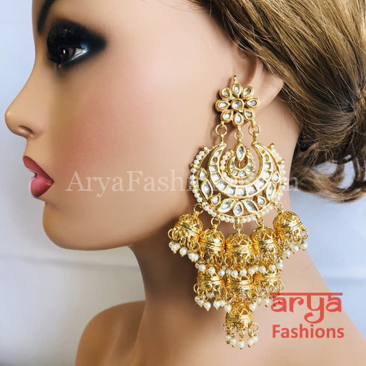 Chandni Kundan Pearl Big Jhumka Chandbali Earrings